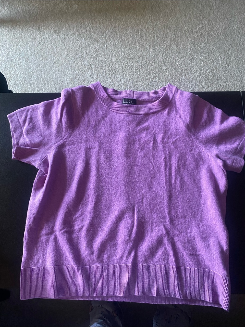 Nicole Miller Lavender Short Sleeve Crewneck Top with back button details